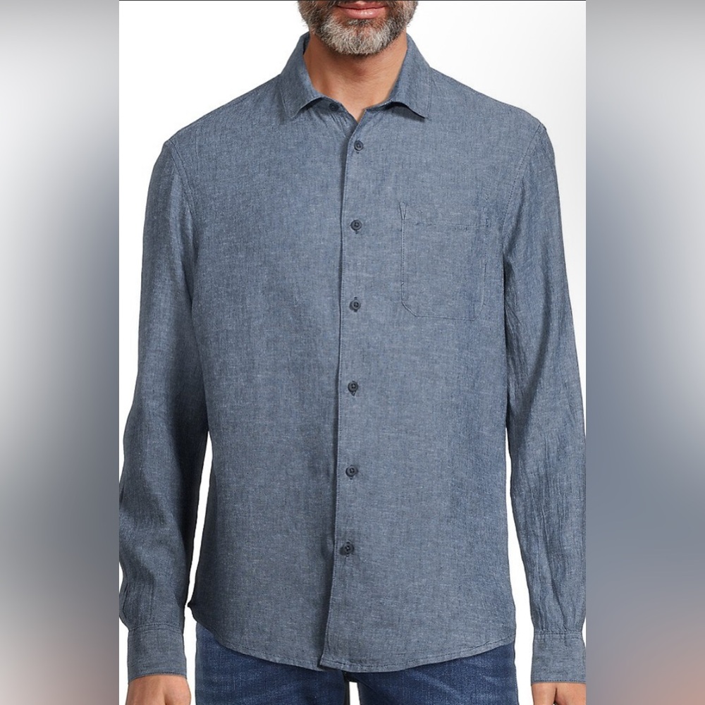 Men’s SAKS FIFTH AVENUE Linen Blend Long Sleeve Button Down Shirt medium
